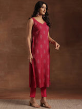 Libas Pink Printed Silk Blend Straight Suit With Dupatta