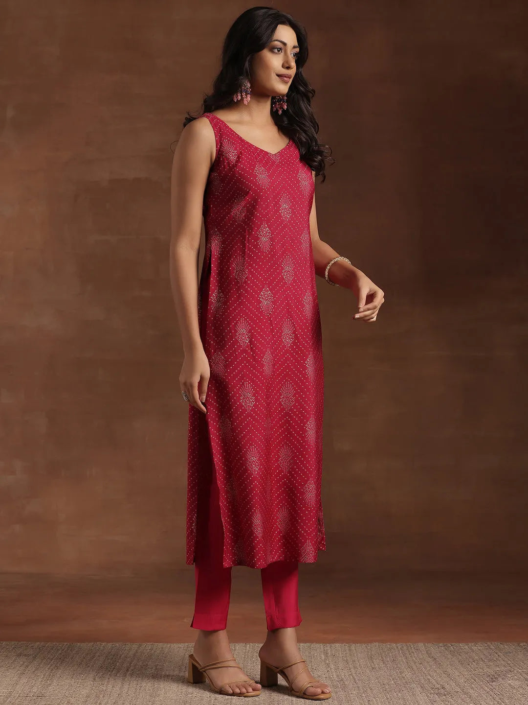 Libas Pink Printed Silk Blend Straight Suit With Dupatta