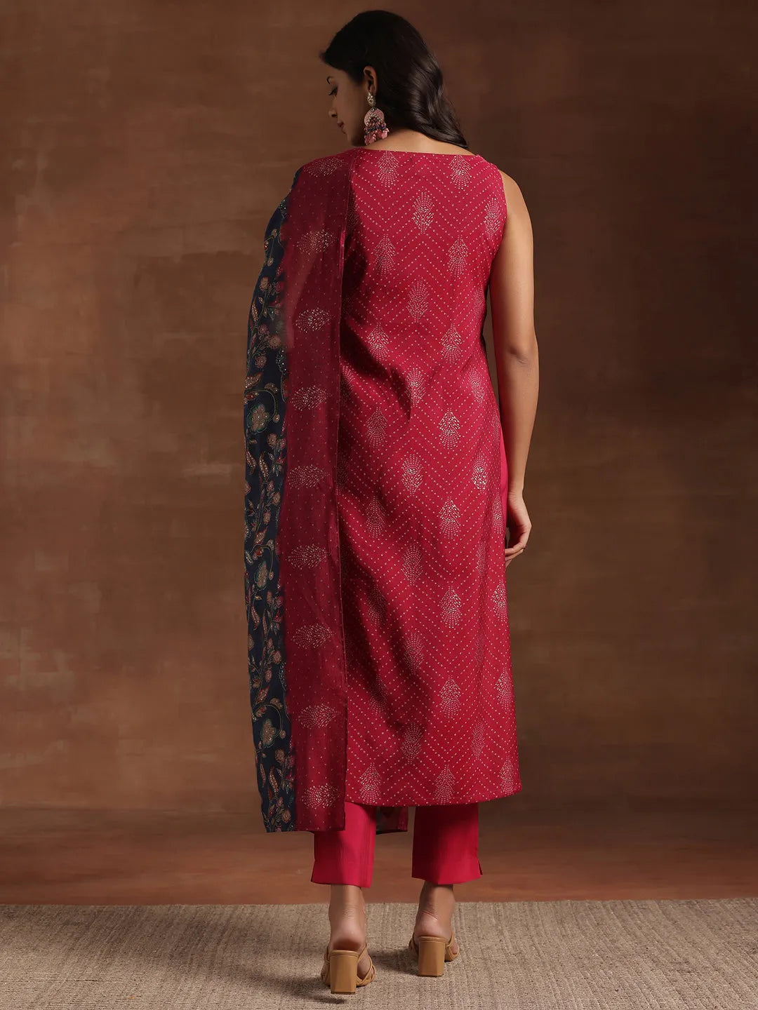 Libas Pink Printed Silk Blend Straight Suit With Dupatta