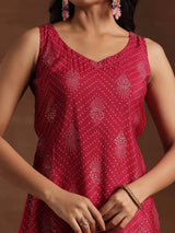 Libas Pink Printed Silk Blend Straight Suit With Dupatta