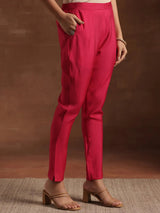 Libas Pink Printed Silk Blend Straight Suit With Dupatta