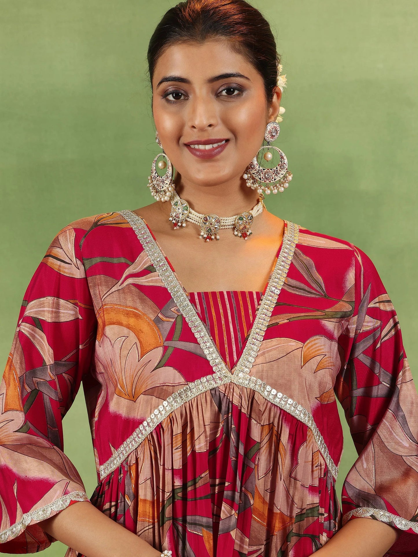 Gerua Red Printed Silk Blend A-Line Kurta With Salwar & Dupatta