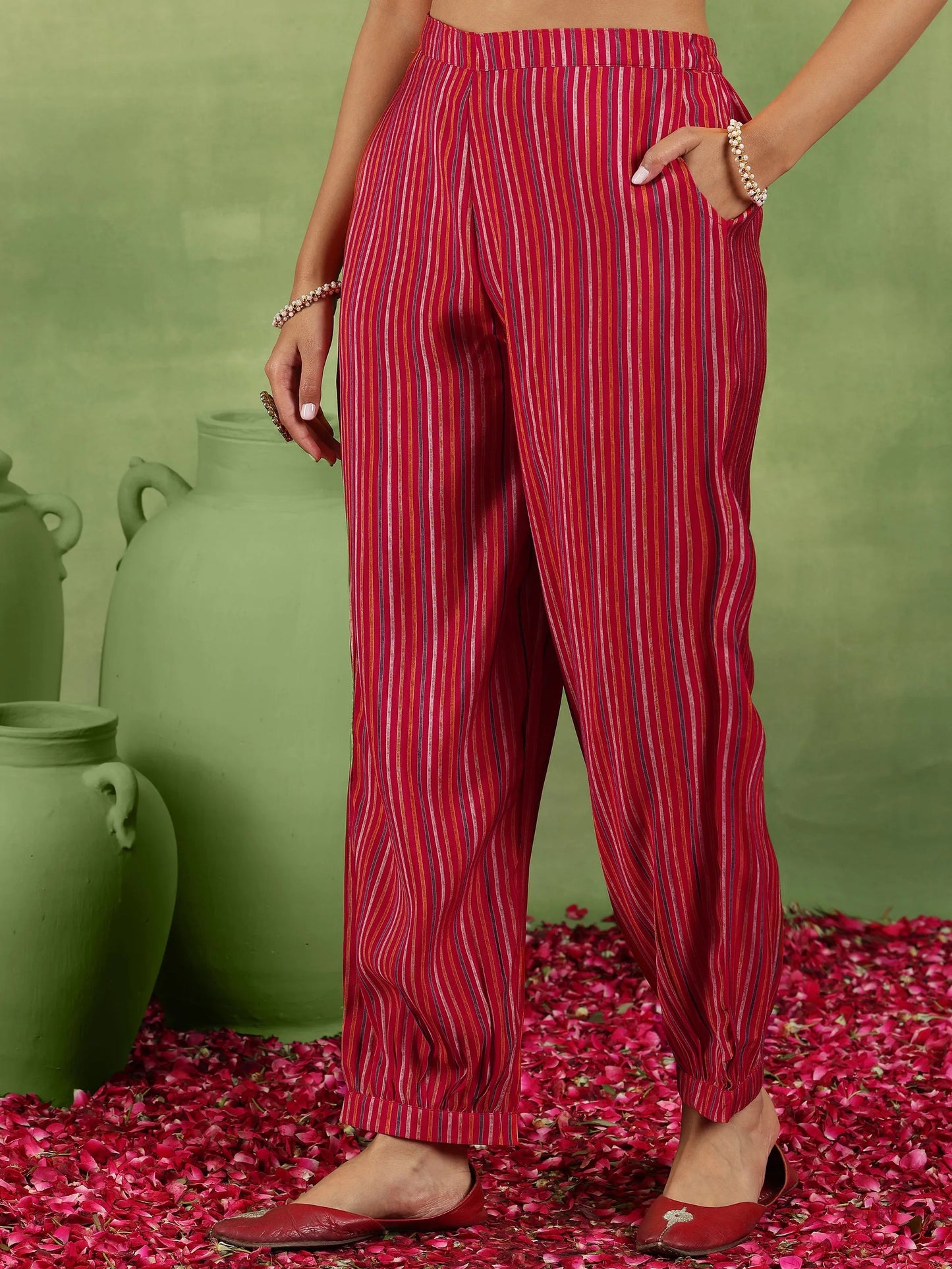 Gerua Red Printed Silk Blend A-Line Kurta With Salwar & Dupatta