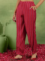Gerua Red Printed Silk Blend A-Line Kurta With Salwar & Dupatta