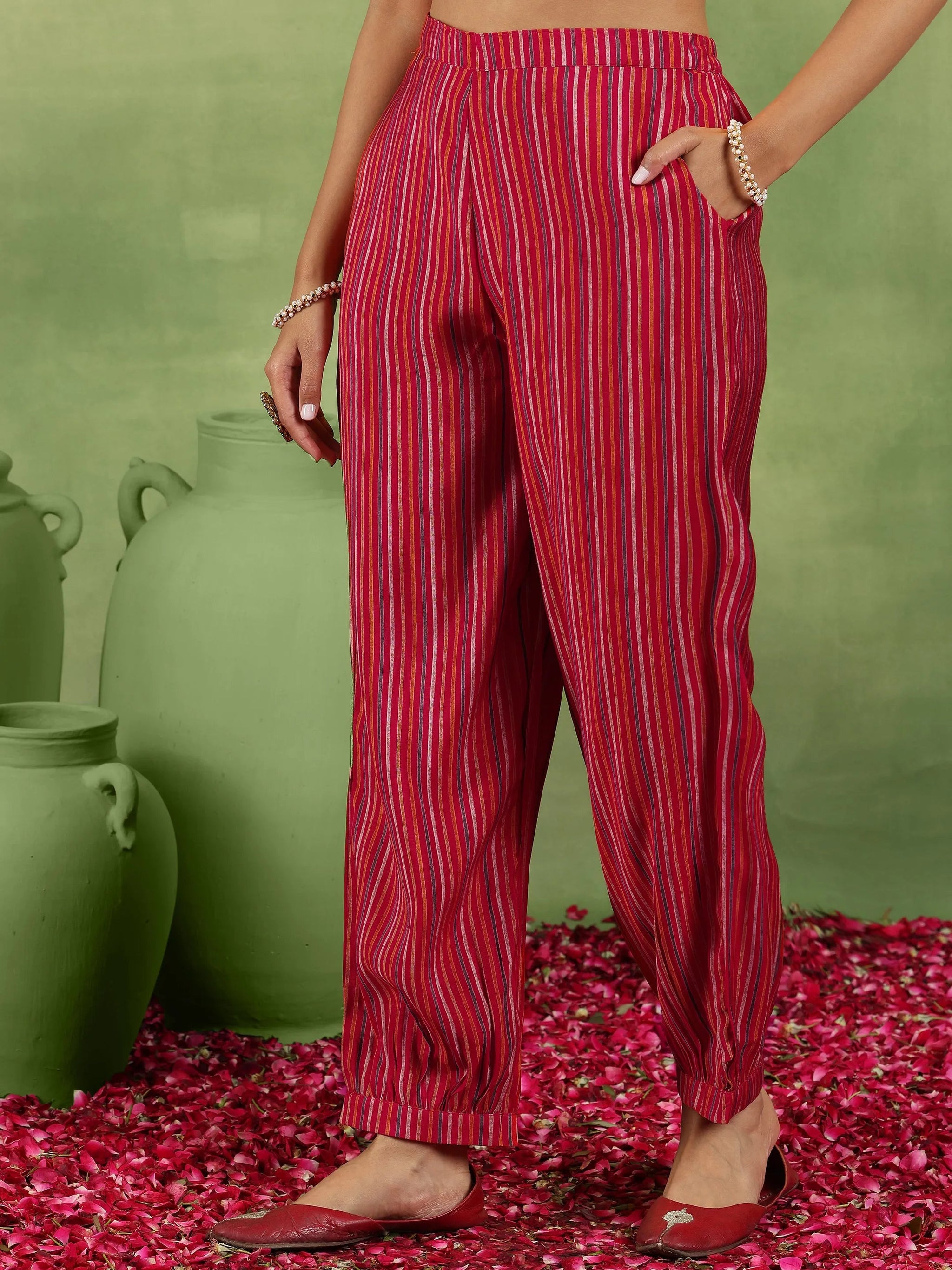 Gerua Red Printed Silk Blend A-Line Kurta With Salwar & Dupatta