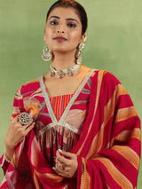 Gerua Red Printed Silk Blend A-Line Kurta With Salwar & Dupatta