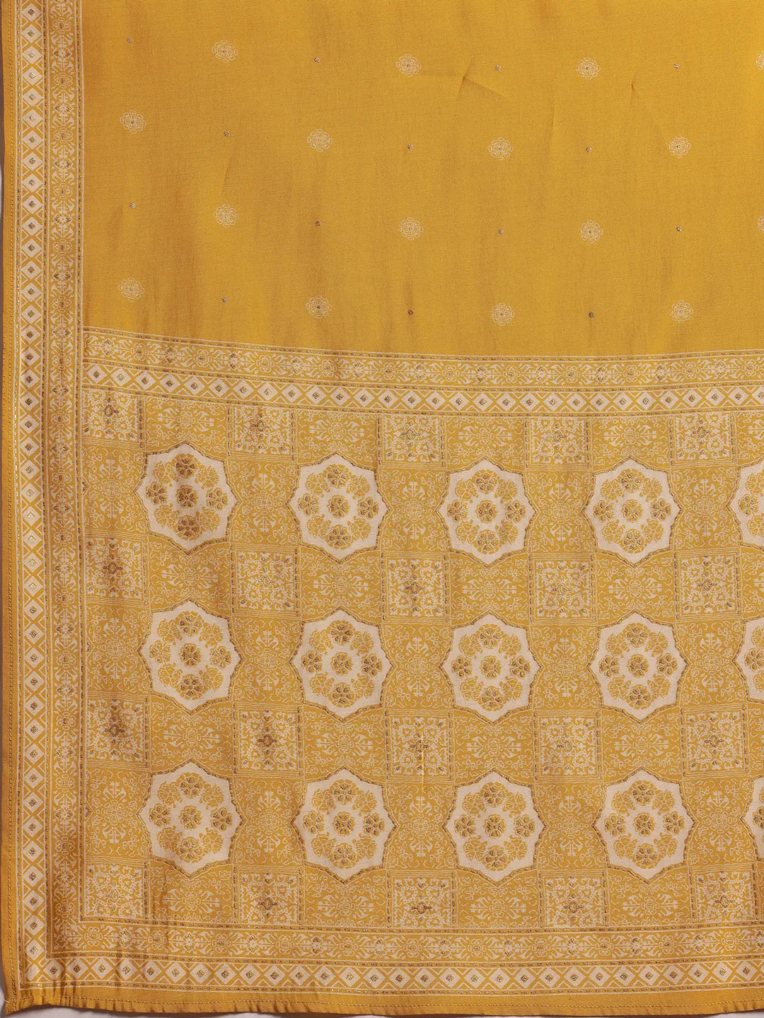 Mameraa Yellow Printed Anarkali Suit With Dupatta