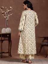 Libas Beige Printed Cotton A-Line Kurta With Palazzos