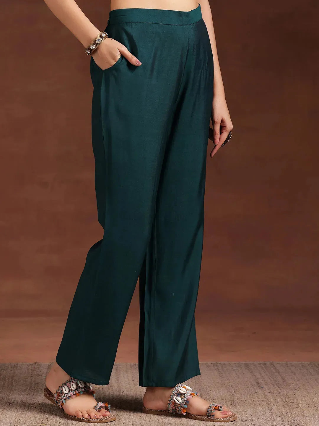 Libas Teal Printed Cotton Blend Straight Suit With Dupatta