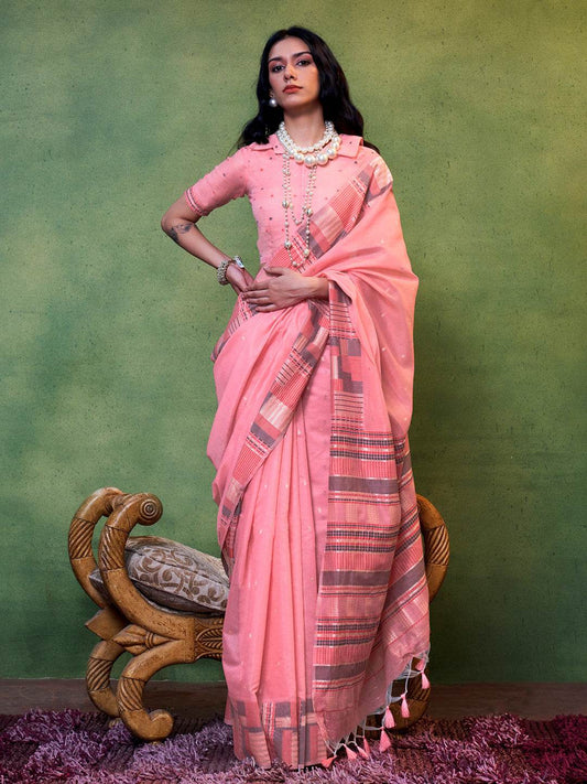 Pink Party Wear Silk Saree With Blouse Piece
