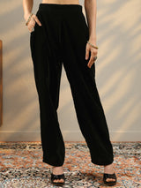 Libas Black Yoke Design Velvet Straight Suit With Dupatta