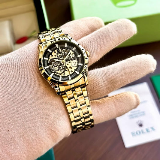 Classy Rolex Auto Gold-TT Black Watch