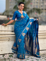 Blue Soft Silk Traditional Zari Woven Saree