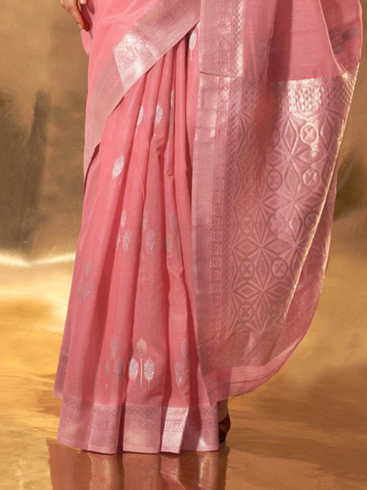 Pink Party Wear Linen Saree With Blouse Piece
