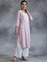 Libas Mauve Embroidered Rayon Straight Kurta
