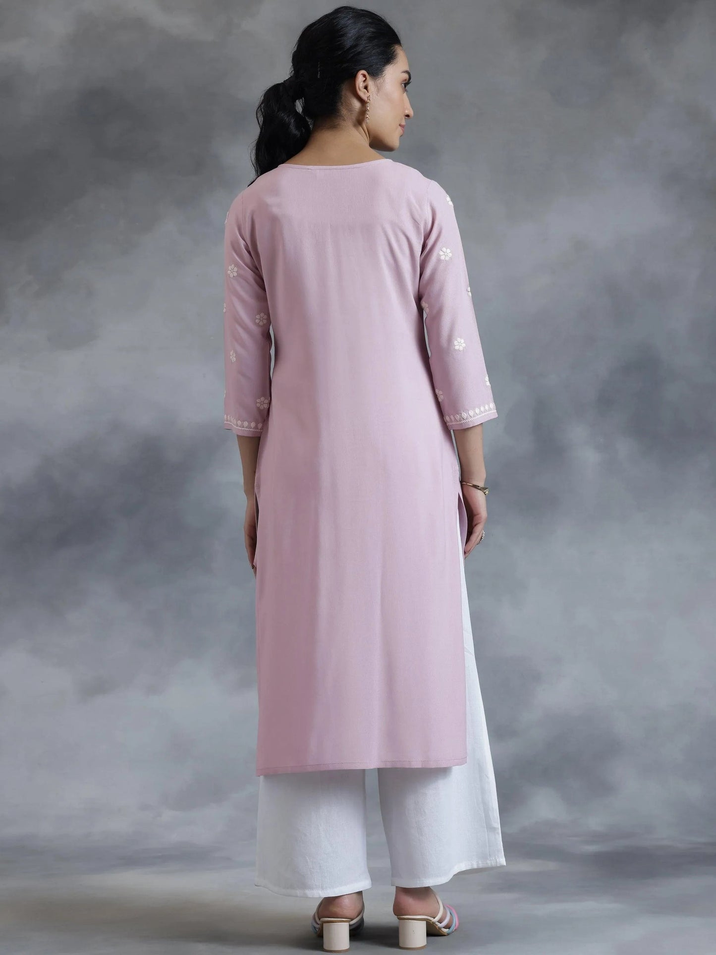 Libas Mauve Embroidered Rayon Straight Kurta