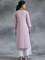 Libas Mauve Embroidered Rayon Straight Kurta