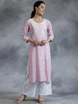Libas Mauve Embroidered Rayon Straight Kurta