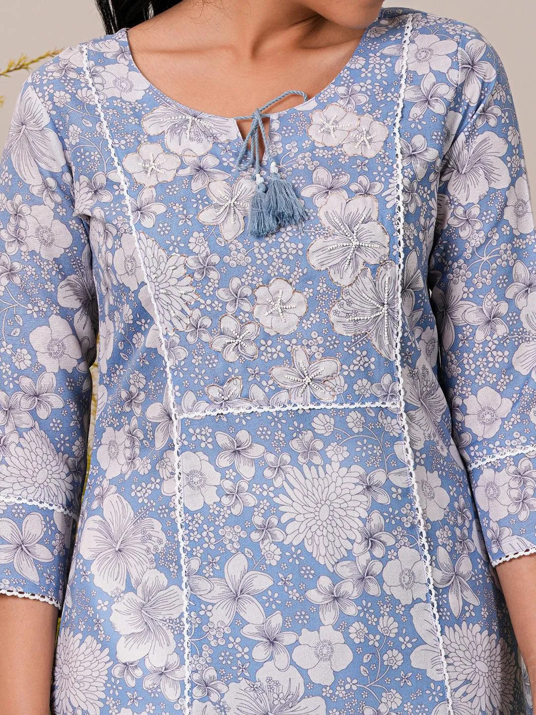 Libas Blue Printed Cotton Straight Kurta