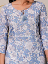 Libas Blue Printed Cotton Straight Kurta
