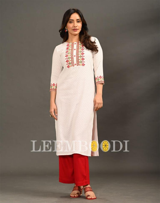 Off White Embroidered Kurti