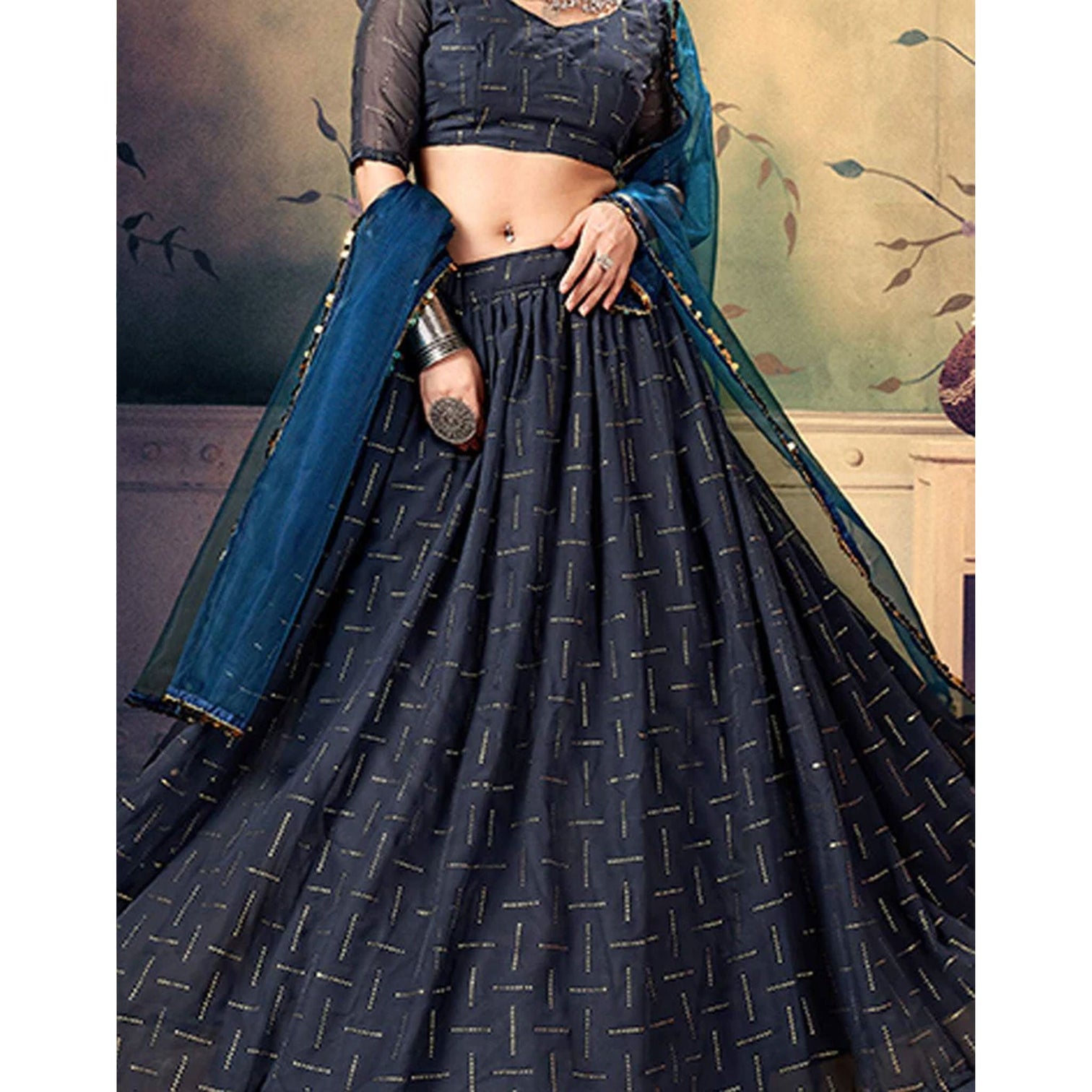 Black Pearl Georgette Fabrics Lehenga choli