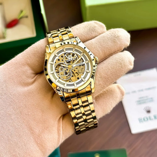 Classy Rolex Auto Gold-TT White Watch