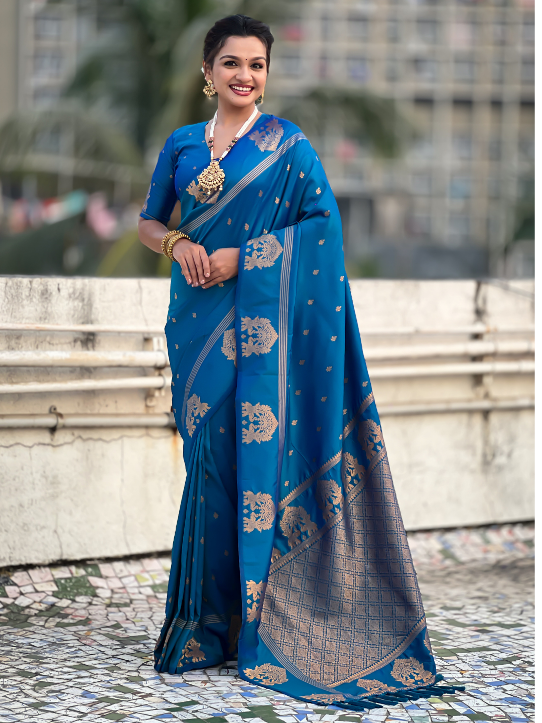 Blue Soft Silk Traditional Zari Woven Saree