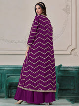 Wonderful Purple Dori Work Chinon Function Wear Palazzo Suit With Shrug