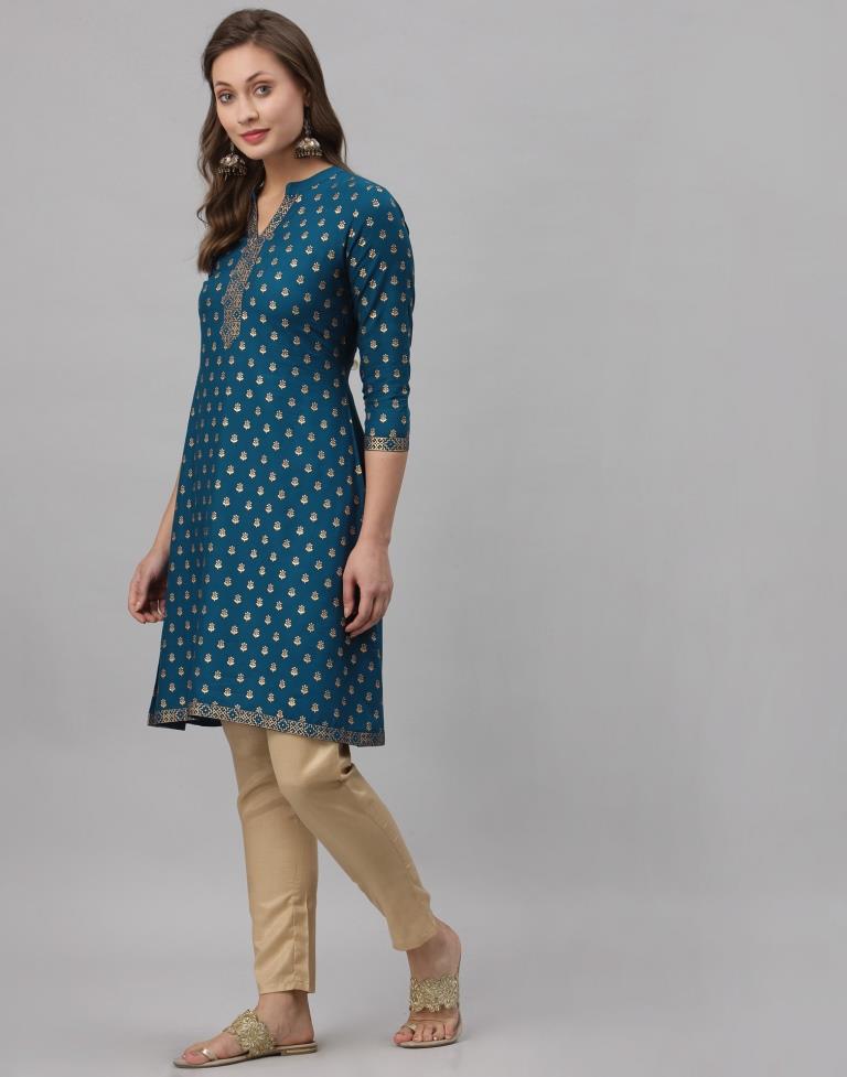 Teal Printed Kurti