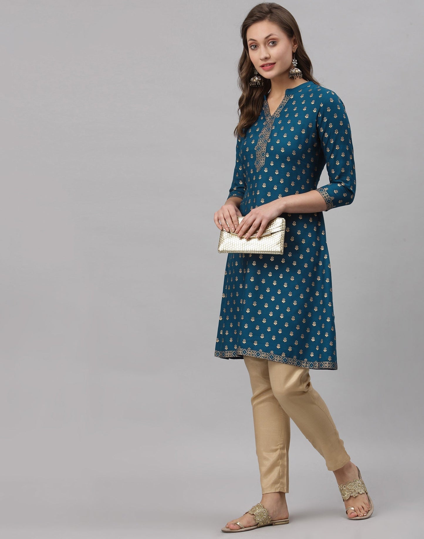 Teal Printed Kurti