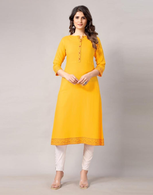 Yellow Printed Kurti