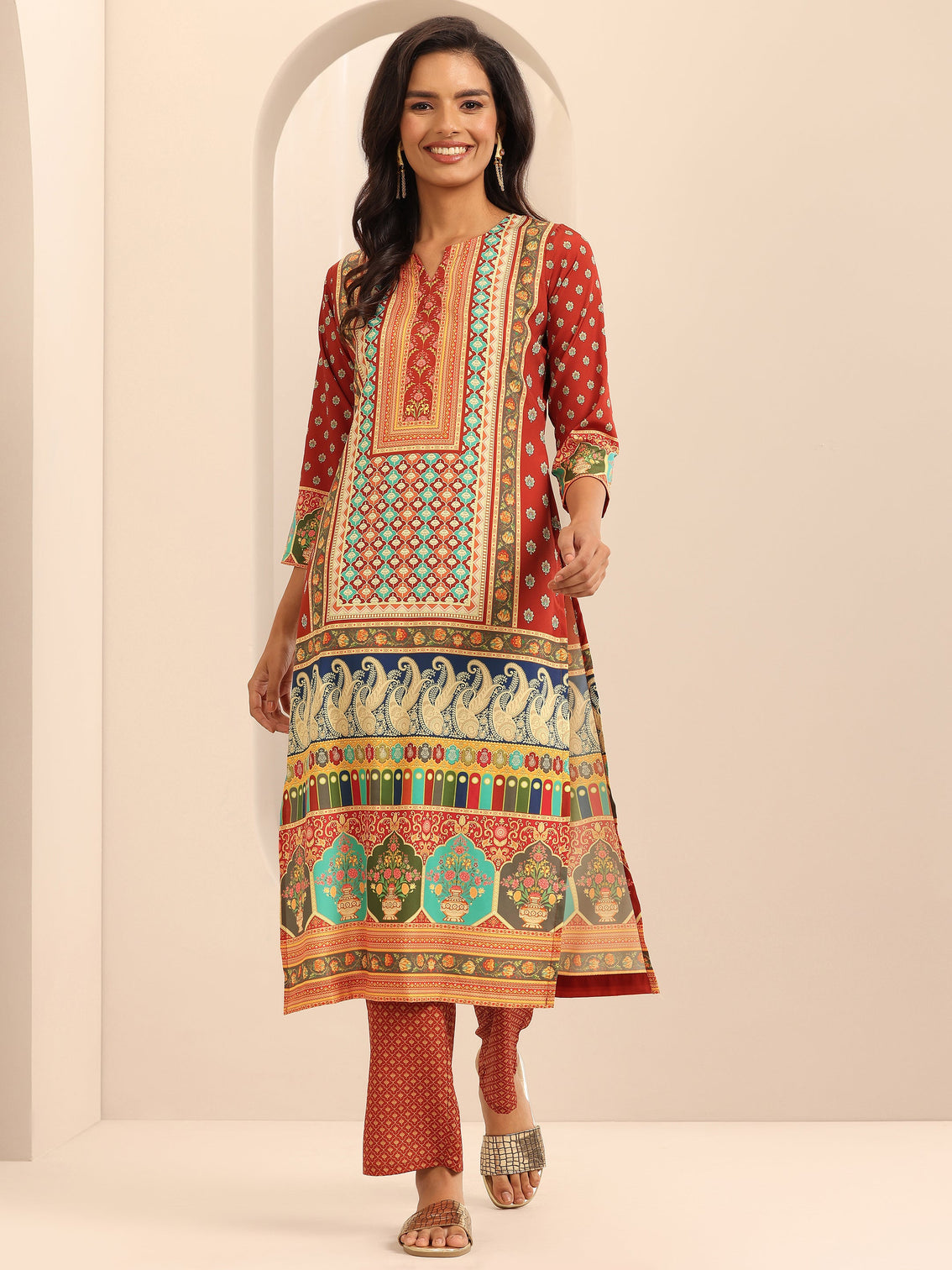 Mameraa Multi Printed Poly Crepe Straight Kurta Set