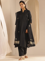 Gerua Black Solid Cotton Blend Straight Suit With Dupatta