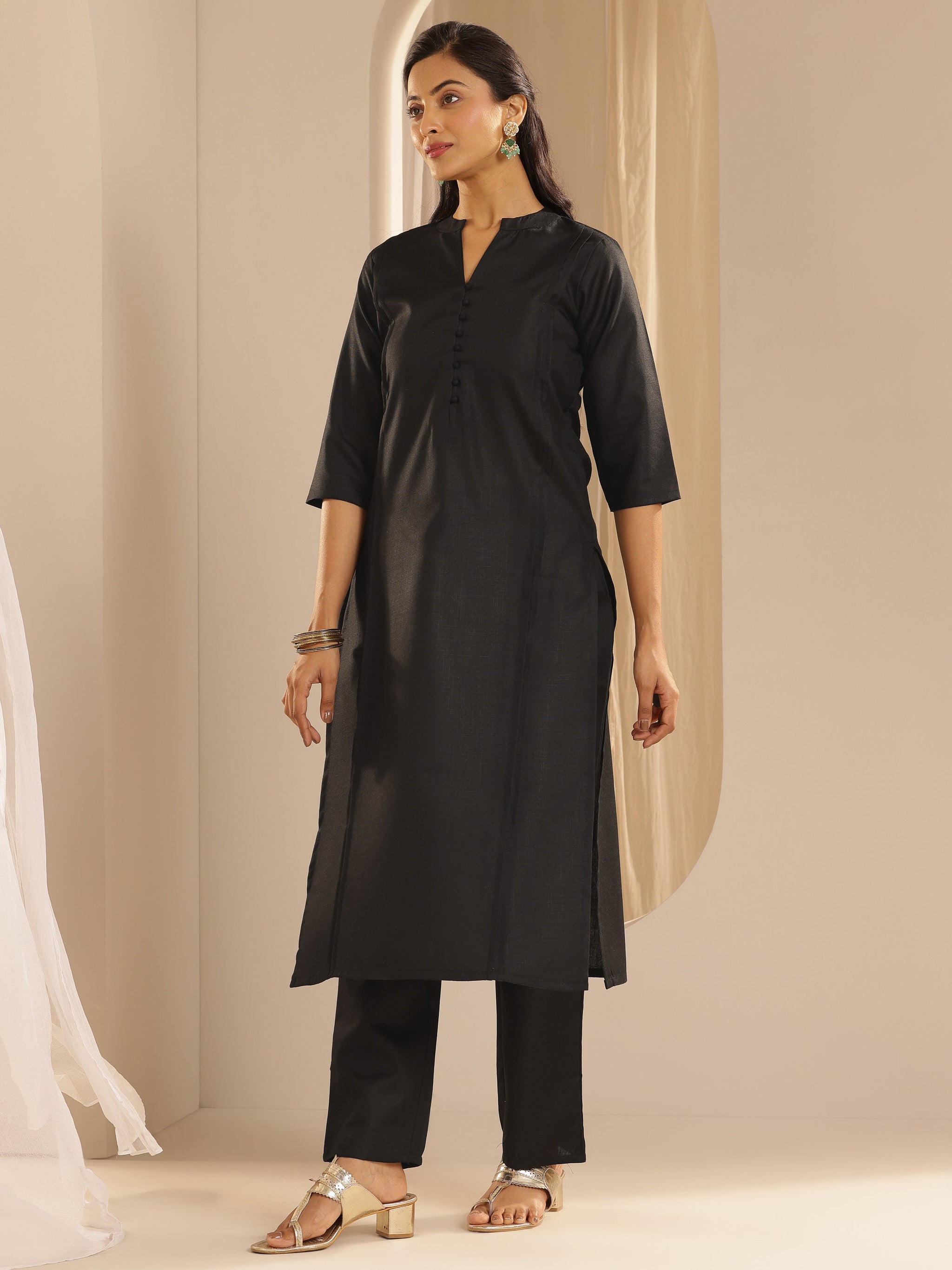 Gerua Black Solid Cotton Blend Straight Suit With Dupatta