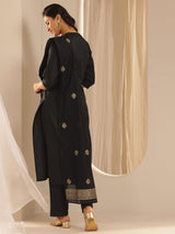 Gerua Black Solid Cotton Blend Straight Suit With Dupatta