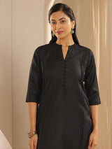 Gerua Black Solid Cotton Blend Straight Suit With Dupatta