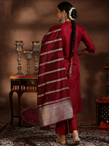 Gerua Maroon Solid Cotton Blend Straight Suit With Dupatta