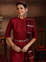 Gerua Maroon Solid Cotton Blend Straight Suit With Dupatta