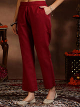 Gerua Maroon Solid Cotton Blend Straight Suit With Dupatta