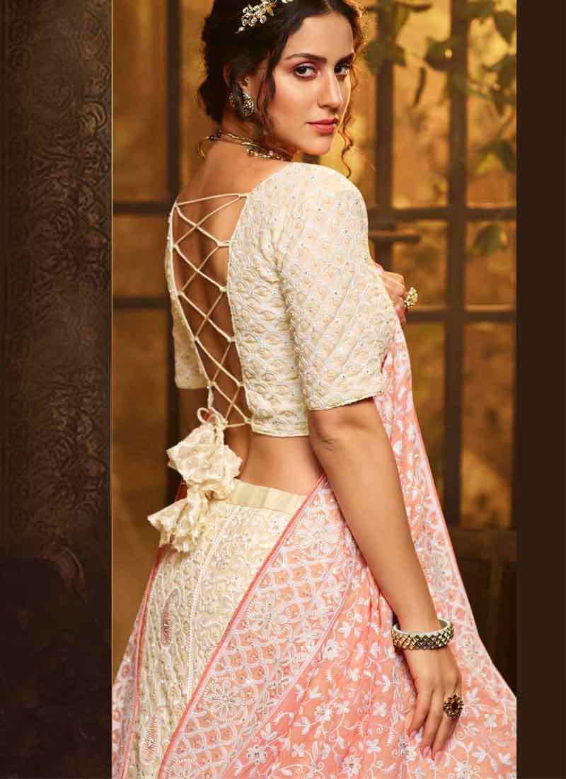 White Color Resham And Georgette Base Flared Lehenga Choli