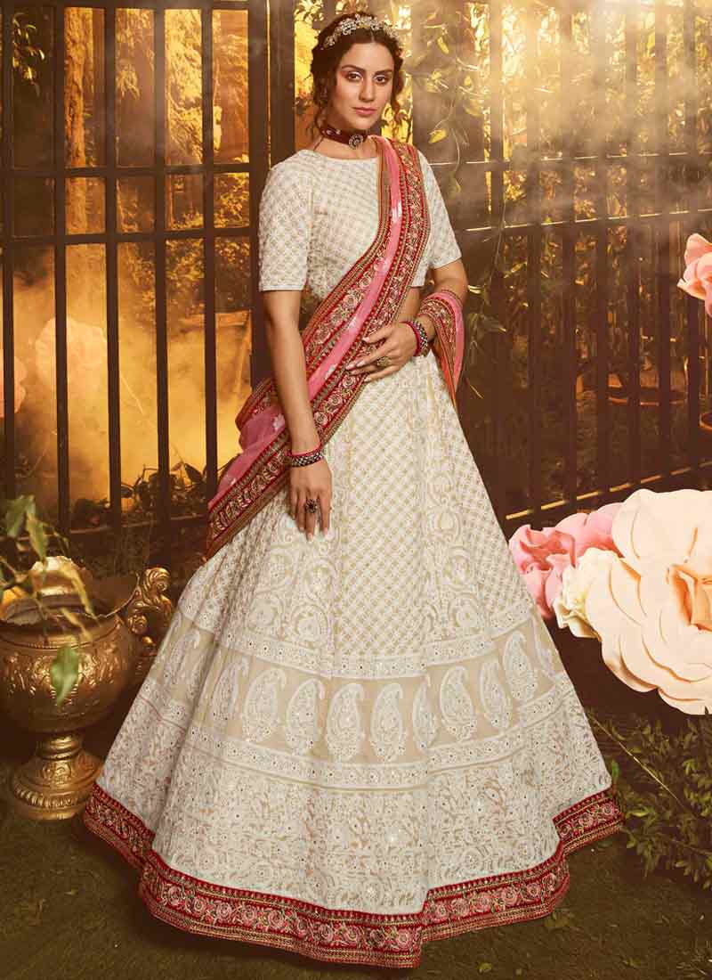 White Color Dori And Sequin Work Georgette Base Soft Net Lehenga Choli
