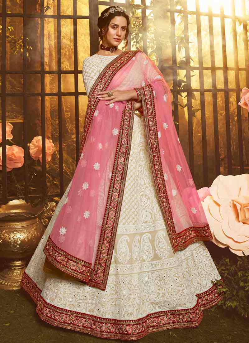 White Color Dori And Sequin Work Georgette Base Soft Net Lehenga Choli