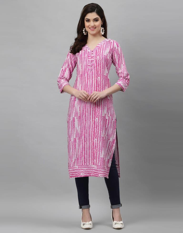 White& Pink Printed Kurti