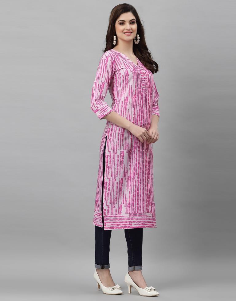 White& Pink Printed Kurti