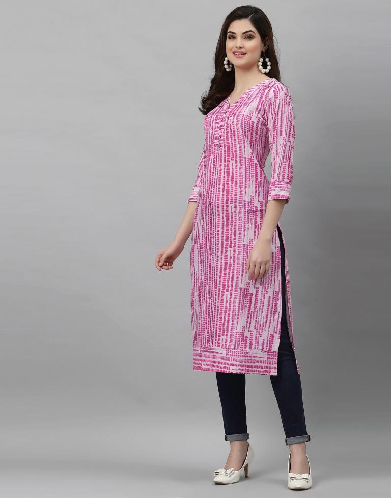 White& Pink Printed Kurti