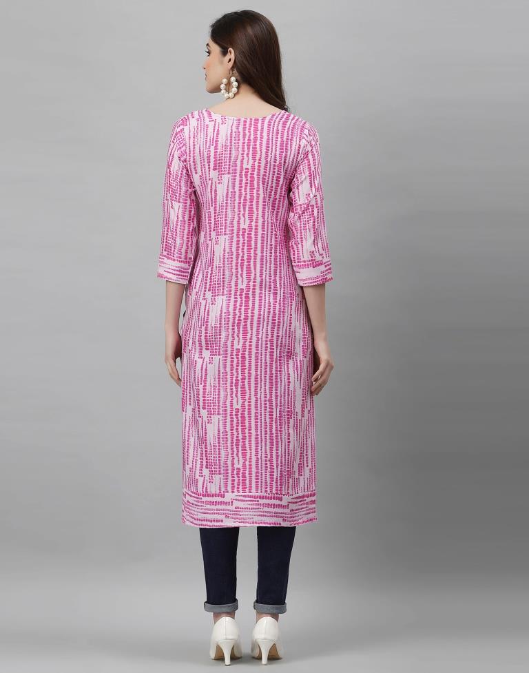 White& Pink Printed Kurti