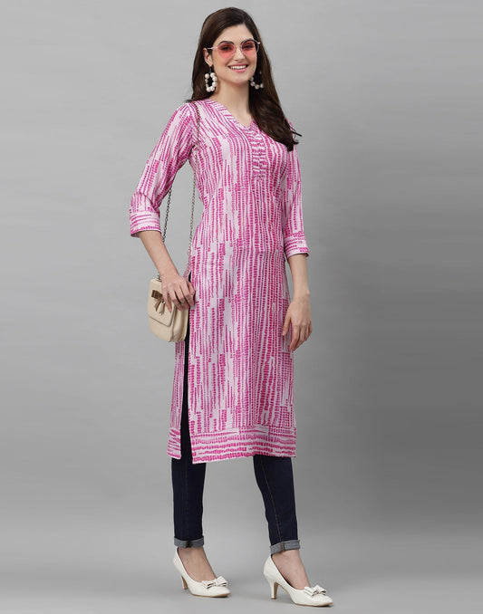 White& Pink Printed Kurti