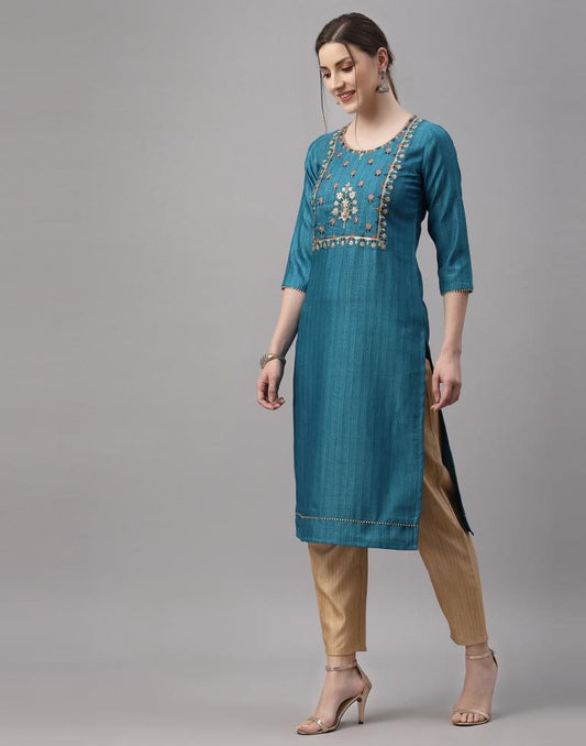 Teal Embroidered Kurti