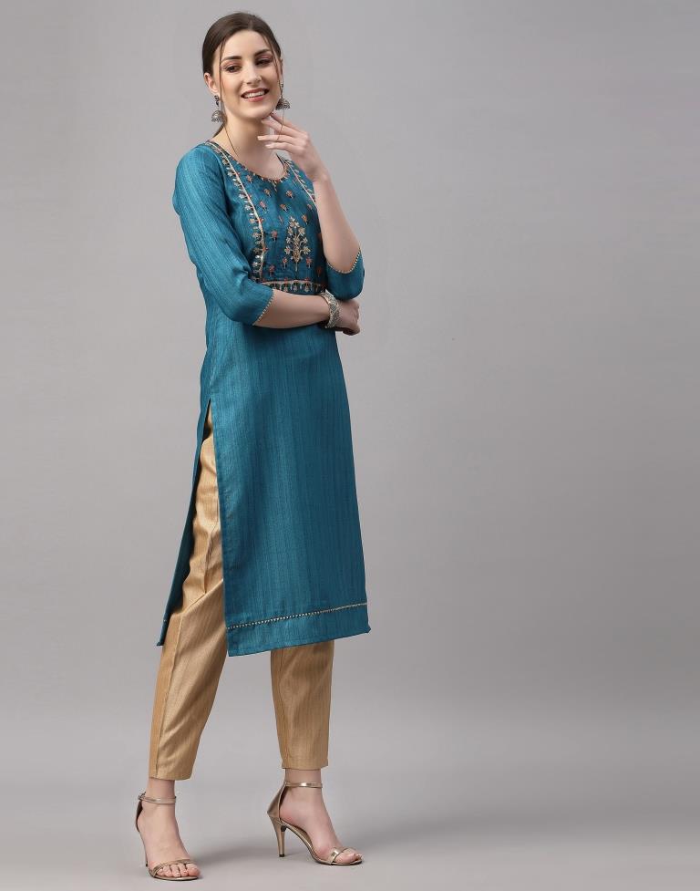 Teal Embroidered Kurti